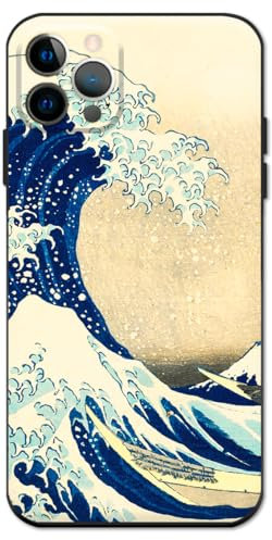 Compatible with iPhone 13 Pro Max Silicone Case Cover Patterns Cute Design Gray Japan Wave Famous Painting Come with Screen Protector (Katsushika Hokusai-The Great Wave of Kanagawa)