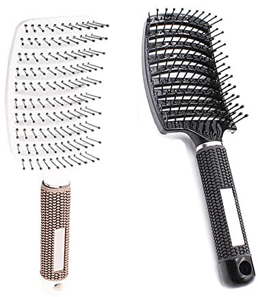yufana 2 Stück Entlüftete Entwirrende Haarbürste,Gebogene Antistatische Haarstyling Bürste,Gebogene Haarbürste,Entlüftete Entwirrende Gebogene,Gebogene Vent Haarbürste Locken(Schwarz+Weiß)