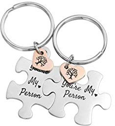 Ayoiow Schlüsselbund Edelstahl Charms Puzzle Gravur You're My Person mit Anhänger Lebensbaum Schlüsselring Edelstahl Schlüsselanhänger Paar Glücksbringer Silber