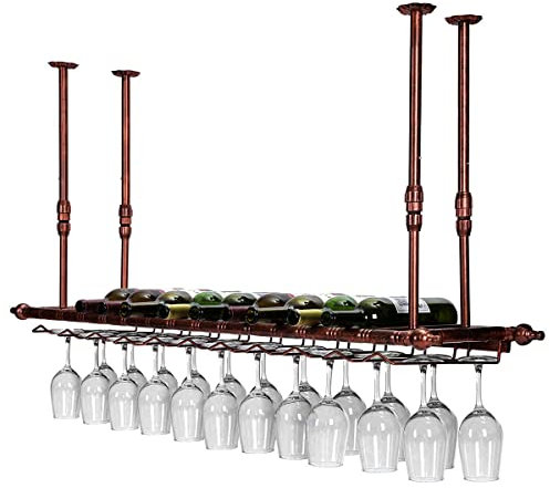 LYPGA Wine Glass Rack, Hanging Wine Bottle Holder, Vintage Ceiling Decoration - Adjustable Height & Width, For Kitchen & Bars - Fixings Included (Bronze, 60cm x 30cm)