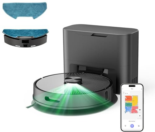R10 Robot Aspirapolvere Lavapavimenti con Mappatura, Lava e Aspira Pavimenti, 4L Svuotamento Automatico Polvere, Doppia Navigazione LiDAR +IMU, Zone No-Go e Muri Virtuali, Controllo APP&Alexa&Googl