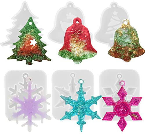 BANTI Epoxidharz Formen Silikonform Weihnachten Resin Harz Formen Set Harzform Epoxidharz Gießform für Weihnachtsschmuck DIY Schneeflocken Weihnachts Baum Anhänger Hängeornamente 6 Stück