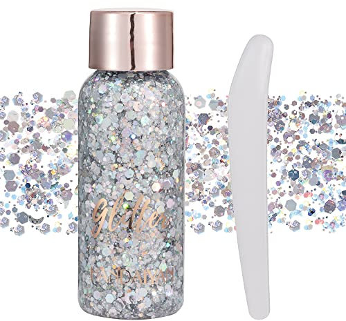 GL-Turelifes Mermaid Pailletten Chunky Glitter Liquid Lidschatten Body Gel Festival Kosmetik Gesicht Haar Nägel Make-up Long Lasting Sparkling 30 g (#102 Silber)