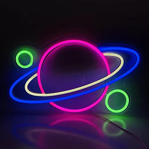 Planet mit Monden Neonlicht LED Neon Schild Licht Lampe Leuchte Kunst Party Wand Dekoration Weihnachten Nachtlicht Gaming Setup Streamer Hintergrund Beleuchtung dekorative Wandleuchte Astronaut Space