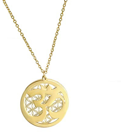 EUEAVAN Om Aum Ohm Indischer Yoga Anhänger Halskette Meditation Charme Großes Medaillon Glücksbringer Halskette Scheibe Amulett Atemsymbol Schmuck Frau Mädchen (gold)