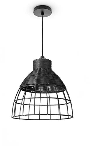 Paco Home Rattan Pendelleuchte Wohnzimmer Tischleuchte Boho Style Käfig Lampe Esstischlampe Nachttischlampe Metall E27, Lampenart:Pendelleuchte - Typ 2, Farbe:Schwarz (Ø22 cm)