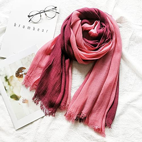 ARTQ Schals Für Damenfrühlingsmode Baumwolle Leinen Damen Seidenschals Tücher Schals Rosa Burgund Farbverlauf Passende Schals Weich Warm Mode Elegante Atmosphäre Geschenke Für Mama Geschenke Für Fr