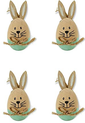 Holz Hase Ei mit Ohren mintgrün 3,5 x 7cm 4 Stück Deko-Hänger Osterhase Osterei Anhänger