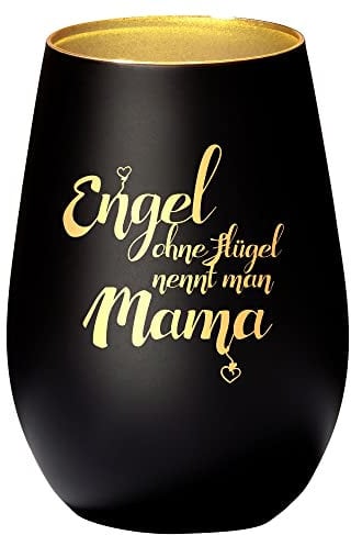4you Design Windlicht Engel ohne Flügel nennt Man Mama (Metall-Schwarz-Gold) Teelichthalter zum Valentinstag, Geburtstag, Geschenkidee für Mama, Oma, Ehefrau,
