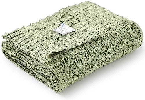 mimixiong Babydecke Weiche kuschelige Babydecken 100% Baumwolle gestrickt Babydecke für Neugeborene Jungen und Mädchen, 100x80 cm - Hellgrün