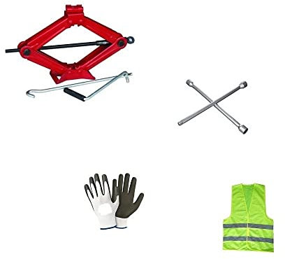 KOMPATIBEL MIT Audi Q7 E-TRON STRASSEN-NOTFALLSET FÜR Autos, STROMABNEHMER-WAGENHEBER 2T MIT STAHLSOCKEL UND FEDERSCHLÜSSEL + KREUZSCHLÜSSEL FÜR REIFENSCHRAUBEN