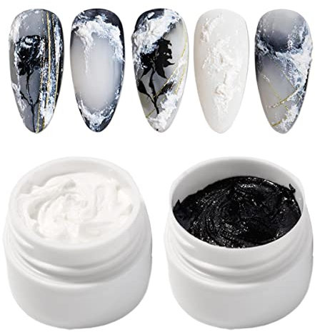 Gypsum Gel Nails, 2 Boxes 3D Sand Texture Gel Nail Plaster Black White Carving Relief Gel Nail Polish for Nail Art Decoration DIY Drawing Design