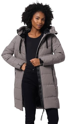 MARIKOO Damen Winterjacke lange Winter Stepp Jacke mit Teddyfell warm gefüttert B978
