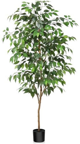 Fopamtri Artificial Ficus Plant 150 cm Large Fake Plants Indoor with Natural Wood Trunk, Fake Potted Ficus Tree for Home Bedroom Office Balcony Garden Decorations (1 Pack)