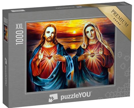 Puzzle 1000 Teile XXL „Jesus Christus und Maria mit Herz, EIN Ölgemälde“ – aus der Puzzle-Kollektion Christentum
