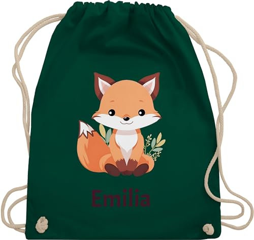 Turnbeutel Rucksack - Süßer Fuchs Geschenk mit Name personalisiert I Wildtiere I Raubtier I Fox - Unisize - Dunkelgrün - kita beutel schul sporttasche füchslein fuchsmotiv stoffbeutel dem