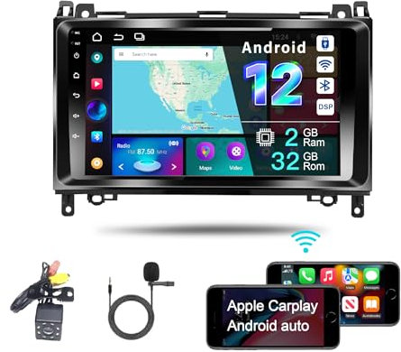 Amaseaudio Android 12 Autoradio, Ultra dünn, Kompatibel mit Benz W169 W245 W906, 9 Zoll vollständiger Touchscreen, DSP+, unterstützt drahtloses Android Auto/GPS Navigation/ HD1080P