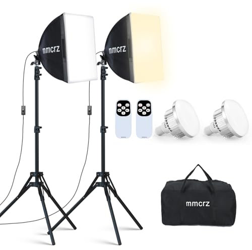 mmcrz Set di 2 luci professionali softbox da 40 x 40 cm, luci da studio con 85 W, 2700-6500 K, E27 LED, illuminazione continua per fotografia/registrazione video, streaming live