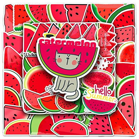 Watermelon Aufkleber Wassermelone Stickers 50 Stück Skateboard Graffiti Aufkleber Motorräder Fahrrad Snowboard Gepäck Laptop Auto Koffer für Kinder und Jugendliche Wasserdichte Vinyl Aufkleber