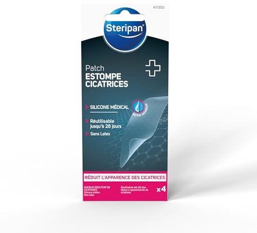 Steripan - Patch Estompe Cicatrices - Silicone Médical - Réutilisable Jusqu'à 28 Jours - Sans Latex - Réduit l'Apparence des Cicatrices - x4