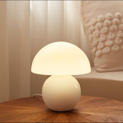 Dawnwake Pilz Nachttischlampe Tischlampe, Led Dimmbar Tischleuchte Deko Wohnzimmer, Schlafzimmer Tischlampen, Mushroom Bedside Table Lamp, Keramikbasis Glas Klein Nachtlampe (Weiß)