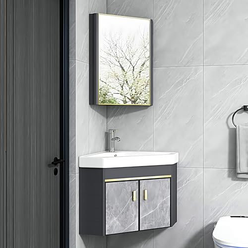 LLZJDDPLY Eckwaschbecken mit Unterschrank, Wandmontiertes Keramikwaschbecken, Badunterschrank Waschbecken, Badmöbel-Set, Gäste Wc Klein, Moderne Badmöbel (Color : A, Size : 56cm/22in)
