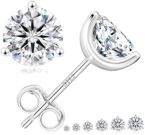 KRKC&CO Moissanite Ohrringe, Ohrstecker Silber 925 Damen, Moissanit Diamant Ohrsteckers, 0,6-3 Karat, VVS1, D Farbe, 14K Gold/Weißgold, Allergiefrei(6 mm丨1,6 ctw丨0,80 ct Einzel, Silber 3-Krappen)