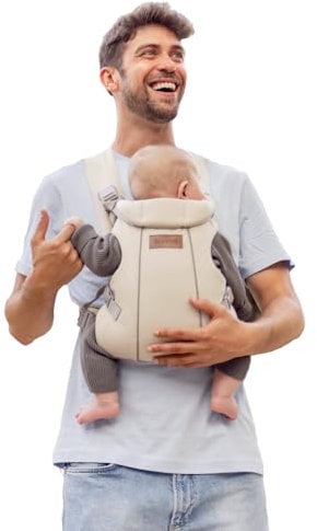 Jané Dual, Marsupio Porta Bebè Neonato, Zaino per Bebè Ergonomico, dalla Nascita fino a 15 kg, 3 Posizioni, Traspirante e Imbottita, Beige