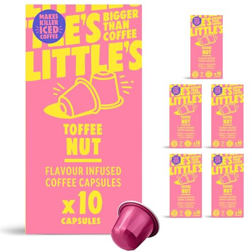Little's Toffee Nut Flavour Coffee Capsules Compatible With Nespresso, 10 x 6 pack (60 Capsules) - Coffee Pods Nespresso Compatible - Vegan Friendly, Low Calories, No Added Sugar