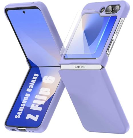 AFENGBOX Cover per Samsung Galaxy Z Flip 6 5G con Pellicola Protettiva,Sottile Antigraffio Antiurto Custodia per Samsung Z Flip 6,Viola