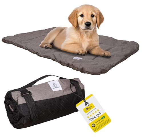 Wanderpfote Hundedecke für Unterwegs, 90 x 60cm – Waschbar, Orthopädisch, Wasserdicht – Hochwertiges Design – Hundedecke Outdoor, Hundematte Auto (Braun, Größe L)