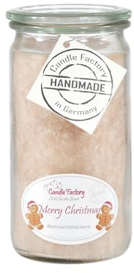 Candle Factory Mini Jumbo Duftkerze aus pflanzlichem Stearin im hitzebeständigen Glas der Marke Weck, ca. 70h Brennzeit, Duft: Merry Christmas