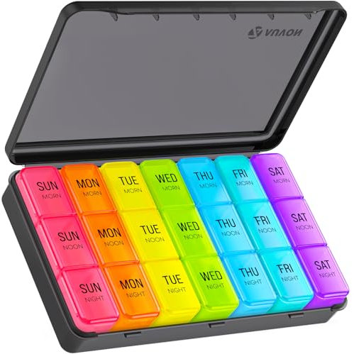 AUVON Pill Box Organiser 7 Day 3 Times a Day with Dual Proetction for Travel, Tablet Organiser with Black Privacy Protection for Medications, Vitamins, Fish Oils