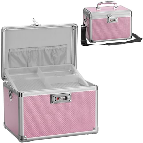 GODLONSEN Medikamenten-Schließfach - Kombinationsschloss Medizinbox, Groß 34 x 19 x 21 cm, Medikamenten Schließfach mit Code, Erste Hilfe Sicher Medikamenten Aufbewahrungsbox, Rosa