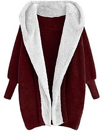 Outlet Angebote, Sale Damen Bekleidung, Jacke Damen Winterjacke Damen Kapuzenplüschmantel Winter Warme Baumwolle Farbkontrast Taschen Outwear Funktionsjacke Mantel Damen, Damen Jacke Winter Sale
