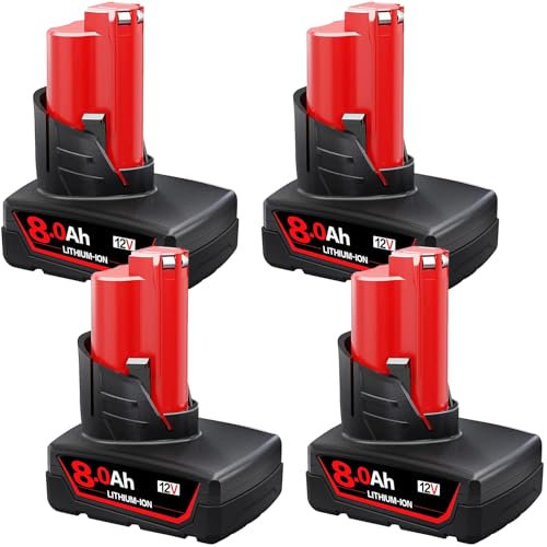 4PC 12V 8.0Ah Battery Replacement for Milwakee Battery Compatible with 48-11-2401 48-11-2402 48-11-2411 48-11-2420 48-11-2460 Compatible with 12V Cordless Tools and Chargers (8.0-4pack-1)