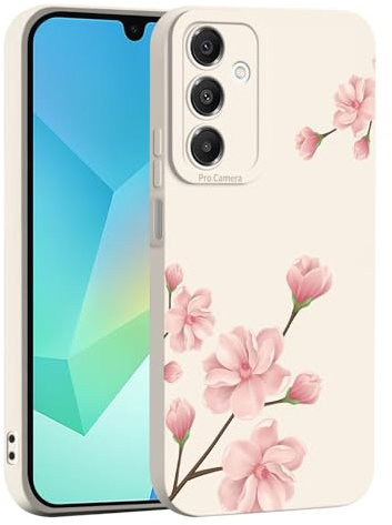 ILING Liquide Silicone Coque pour Samsung Galaxy A25 5G, Très Mince Élégante Fleurs et Animés Mignons Design Étui, Mat Doux TPU Bumper Antichoc Femme Housse (Blanc Q07)