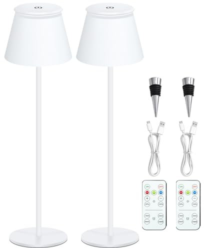Benss 2 Stück Led Tischlampe Kabellos, Dimmbare 4000Mah Mit USB-C Aufladbar Tischlampe Akku, Touch&Fernbedienung Lampe, IP54 Wasserdichte Tischleuchte, Nachttischlampe, Outdoor, Camping, Garten, Weiß