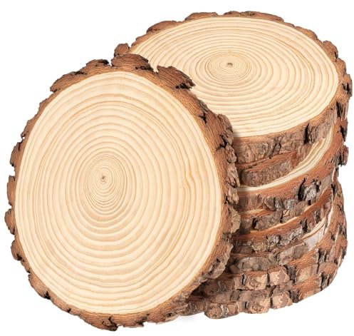 10 Stück Holzscheiben ohne Loch set, 14-15cm Unbehandeltes Baumscheiben, Holz Log Scheiben Groß, Natürliche Runde Holzkreise für DIY Basteln Hochzeit Haus Dekoration