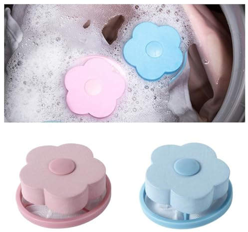 2 Stücke Sicherer Tierhaarentferner Waschmaschine,Effektiver Fusselball und Fusselfänger,Haarfänger Flusensiebe,Praktisches Zubehör für die Wäschepflege- Waschmaschinenzubehörr (Rosa+Blau)