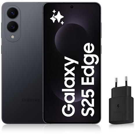 Samsung Galaxy S25 Edge, Smartphone Android 5G avec Galaxy AI, 256 Go, Chargeur Secteur Rapide 25W Inclus, Smartphone déverrouillé, Noir Absolu Titane, Version FR