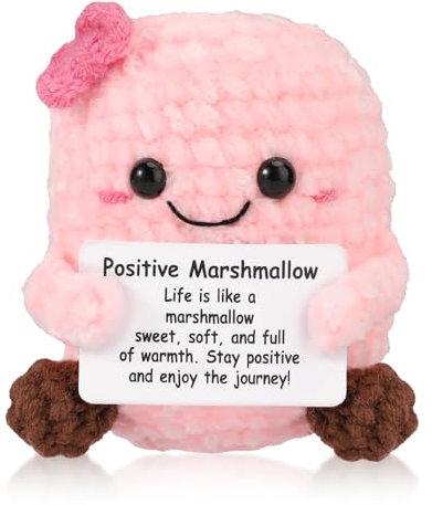 TOYMIS Positives Marshmallow, Marshmallow Plüsch Mini Lustige Strickpuppe Emotionales Unterstützungs-Häkelspielzeug mit Ermutigungskarte für Geburtstagsgeschenk Dekoration (Pink)