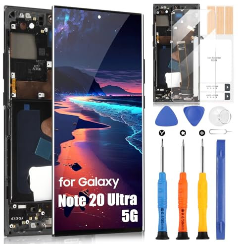OLED LCD pour Samsung Galaxy Note 20 Ultra 5G Écran de Rechange pour Samsung Note 20 Ultra 5G N986B N986U N986W LCD Affichage Digitizer Assembly Réparation Kit (Noir, Support Empreintes Digitales)