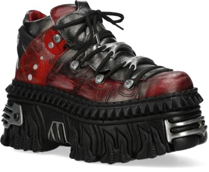 New Rock M-WALL106N-C17 Rot Silber Leder Gothic Urban Rock Stiefeletten