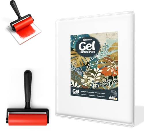 DINGSEN Gel Druckplatte, Wiederverwendbare Gel Printing Plate, Inklusive Mini-Rollerpinsel, Stempeln und Texturkunst – Ungiftiges Kunstwerkzeug für Anfänger, Künstler und Therapie(8 * 10in)