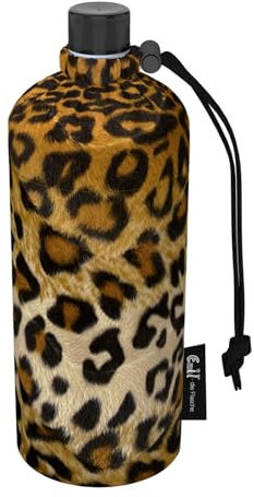 Emil Trinkflasche aus Glas für Mädchen & Jungen isolierte Glasflasche für Schule, Freizeit, Sport: Kinder & Eltern Fell Leopard (0,6l)