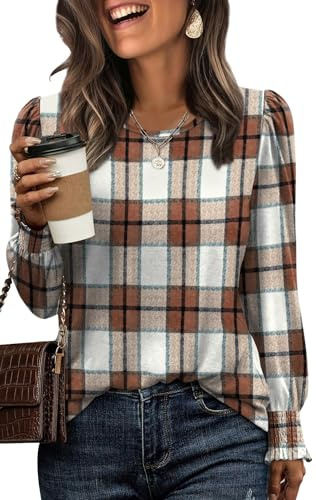 Business Casual Outfits for Women Long Sleeve Shirts Fashion Clothing 2025 Early Fall Fashion 2025 Plus Size Tops Halloween Shirts Brown Plaid M