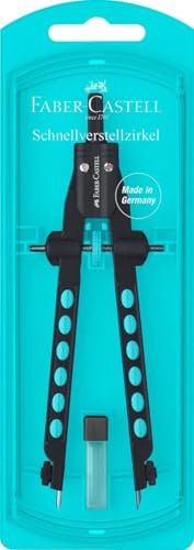 Faber-Castell Quick Adjustment Compass Turquoise Blue with Filled Lead Box and Storage Box 174335 340 mm Diameter Non-Slip Needle and Lead Clamp