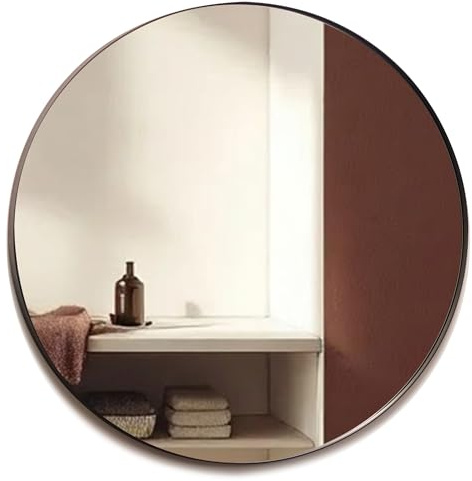 Neue Design Mood® Premium Round Bathroom Mirror Black Framed Wall Mounted, Recessed Circle Frame Modern & Stylish (60cm x 60cm)