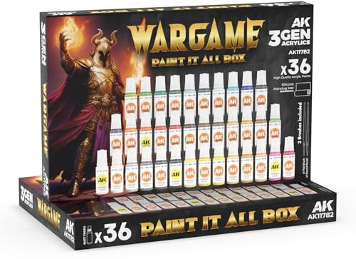 AK Acrylics 3Gen SET AK11782 WARGAME PAINT IT ALL BOX (36x17ml) + 2x brush + mat